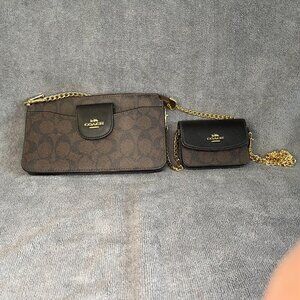 NWOT Vintage Coach Crossbody Shoulder Bag w Chain&Card Case in Signature Canvas